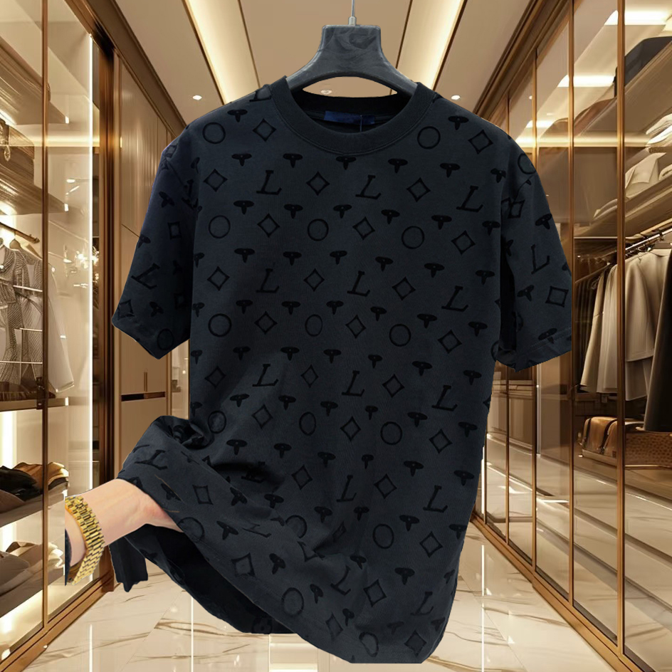 High quality designer men's T-shirt polo shirt men's T-shirt dark pattern classic full print plush short sleeved T-shirt trendy fashion versatile summer new item