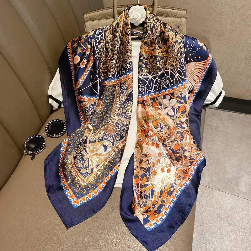 Light luxury 90 Silk scarf imitatingly printed with black and white stripes large square shawl New Year gift - view 5