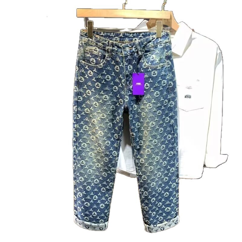 Designer Full Print Men's Jeans Casual Loose Straight Leg Pants Retro Vibe Streetwear Denim Trousers For Autumn Winter Hip Hop Style All Match Da