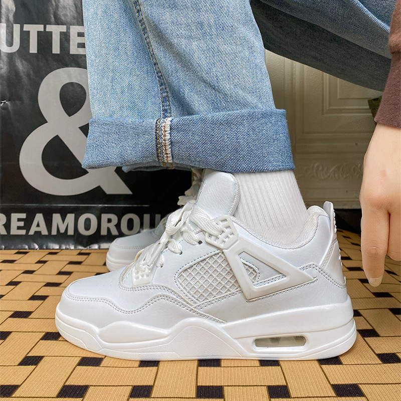 Womens and Men All White Chunky Basketball Style Sneakers Lace Up Casual Air Cushion Shoes