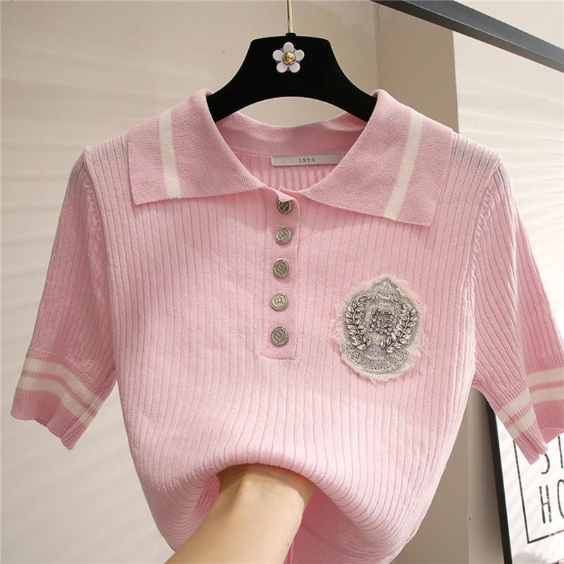 Women's Vintage Retro Collar Knit Top Designer Slim Fit 2026 New Short Sleeve Casual Top For Daily Street Weekend And Outdoor Activities
