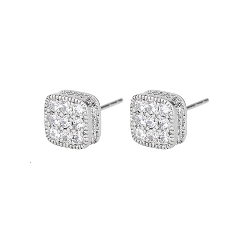 Full-cut zirconia micro-set electroplated ear stud For Men Women Strong Stainless Steel Hip Hop Rock Fashion Jewelry Accessories 260127
