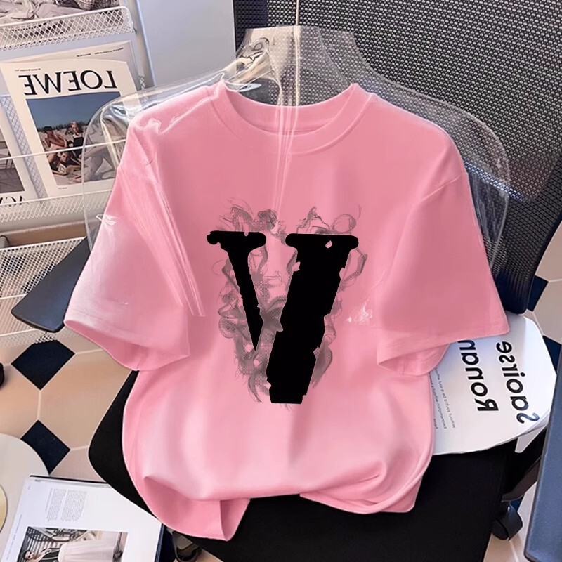 Womens Designer Graphic Print T Shirt Short Sleeve Crew Neck Loose Fit Casual Tee With V Letter Print American Streetwear Top For Summer Daily Wear