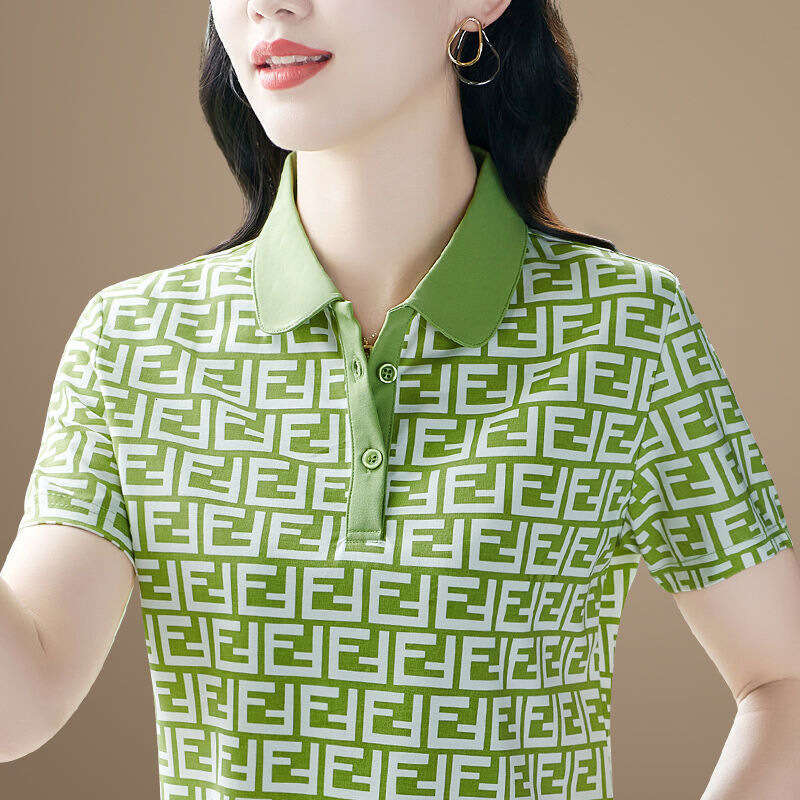 Luxury Brand Designer Clothes Stylish Mom's Turn-Down Collar Short-Sleeve T-Shirt, Summer New Loose Slimming Polo Shirt, Women's Printed Top