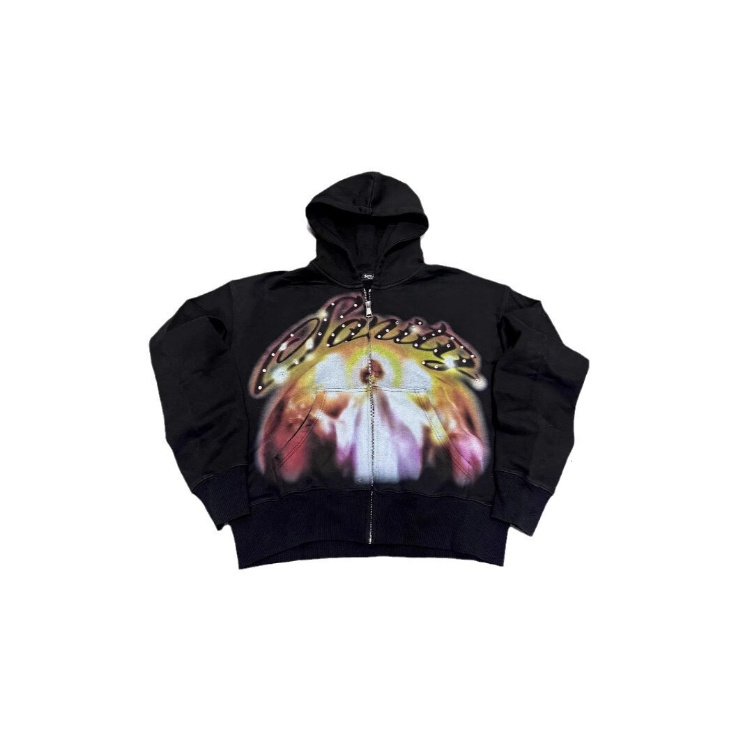 Mens Hoodie Designer Jacket Men Hoodie Mens Womens Hoodie Y2K Graffiti Rhinestone Print Zip Up Hoodie Harajuku Streetwear Retro Sportswear Casual Top