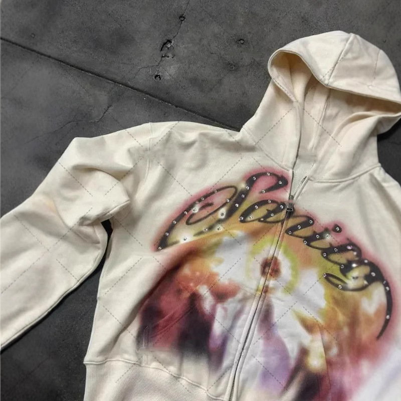 Designer Hoodies Sweatshirts for Men Women Y2K Graffiti Rhinestone Print Zip Up Hoodie Harajuku Streetwear Retro Sportswear Casual Top Jackets