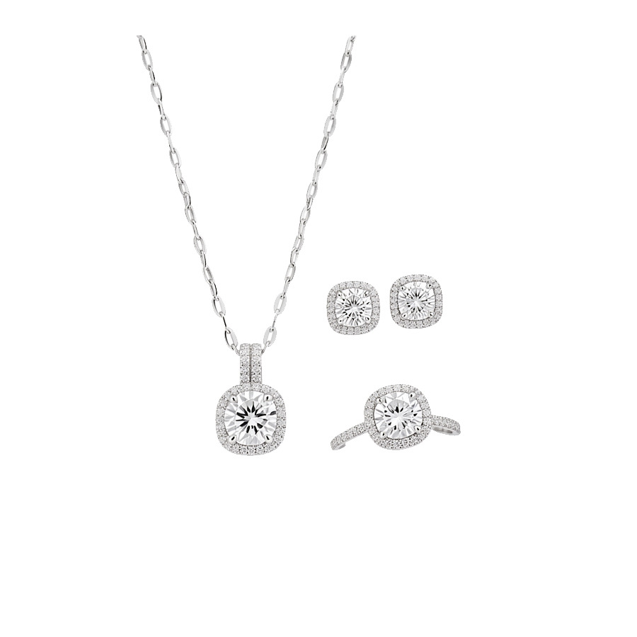 Super Shiny Zircon Square Pendant Earrings Ring Necklace Set 2026 New Model Light Luxury High-End Gorgeous Jewelry - view 3