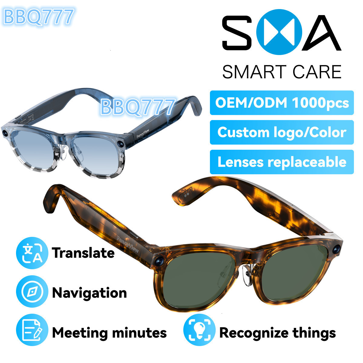 2026 NEW TR90 Frame 8MP Camera Video Recording AI Translation Recognition Bluetooth Call Music Smart Glasses