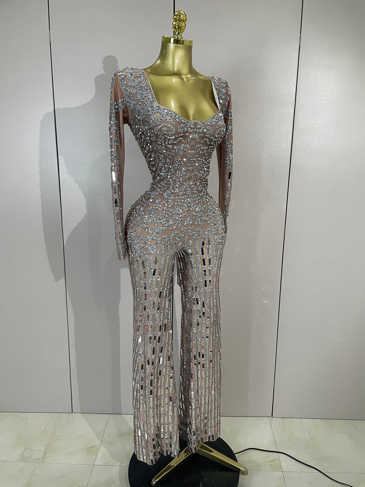 Sparkly Black Rhinestones Sequined Fringe jumpsuit Women Sexy Nightclub Party Birthday Outfit Show Singer Stage Perform Costume 260429 - view 5
