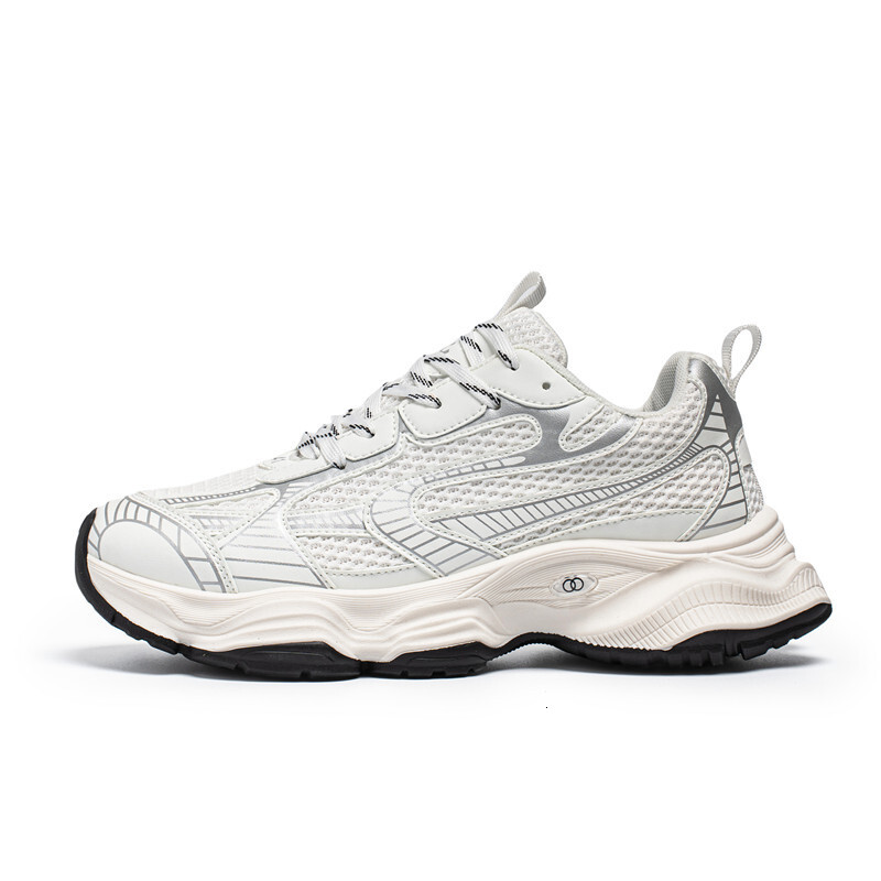Mens Silver Grey Chunky Dad Shoes Breathable Mesh Platform Casual Sneakers