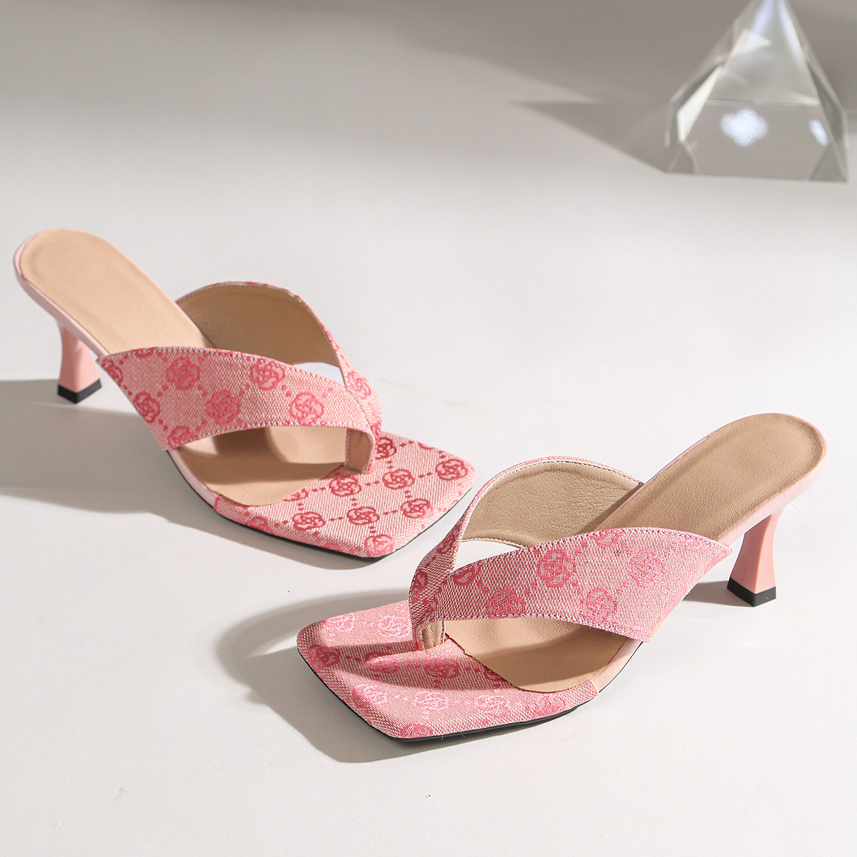 designer sandals women New Plus Size Women shoes European and American Square-Toed Flip-Flops Fashionable High-Heeled Thong Sandals designer heels