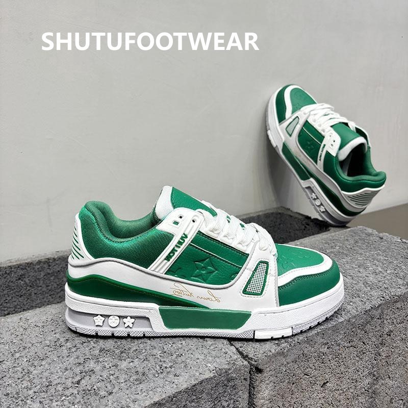 Mens Fashion Denim And Leather Skate Shoes Breathable Low Top Casual Footwear