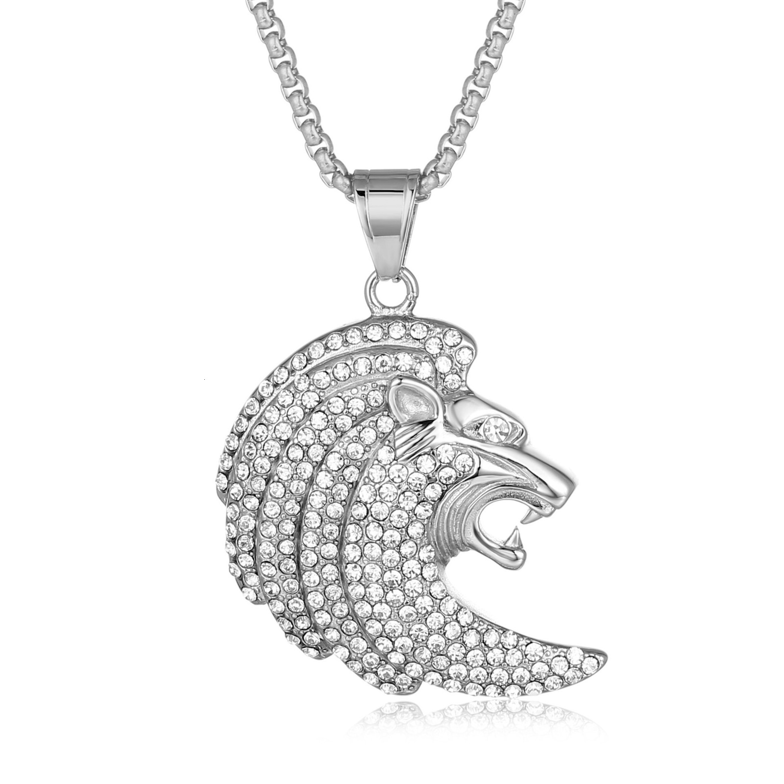 Iced Out Lion Elephant Animal Pendant Necklace With Smooth Cuban Link Chain Exquisite Stylish Hip Hop Jewelry For Men and Women 240315