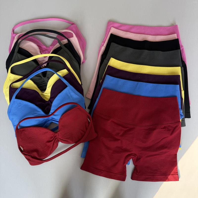 Active Sets Peach Buttock Yoga Suit Women Gym Seamless Suspender Gathering Bra High Waist Hip Lifting Belly Tightening Shorts Fitness Set