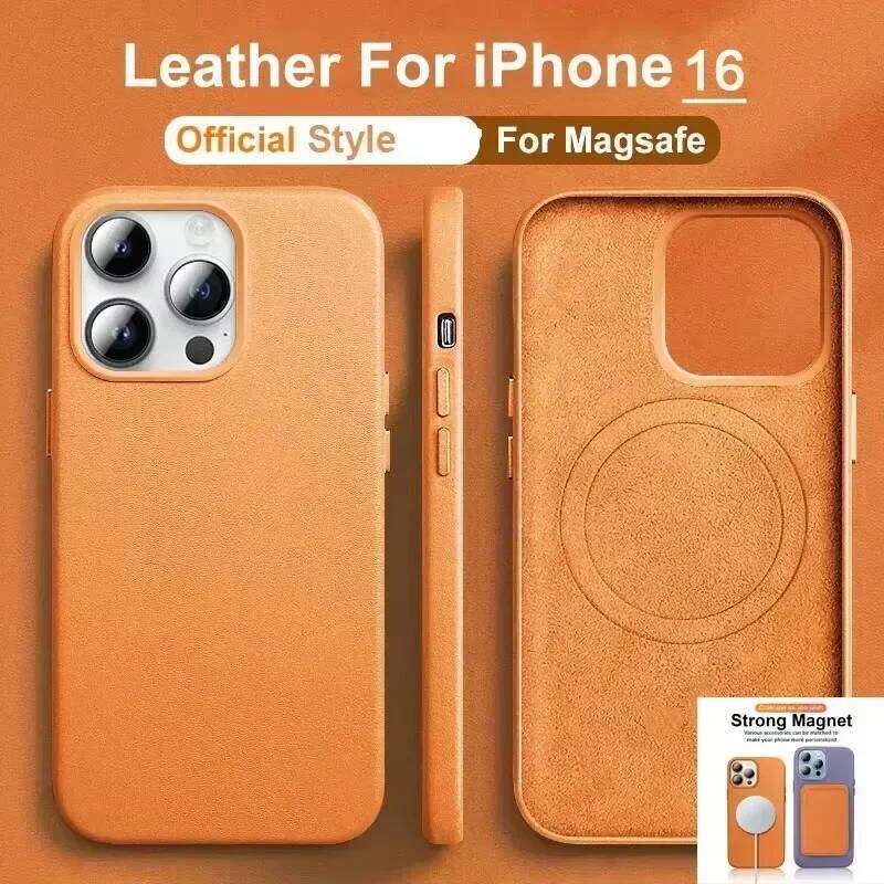 Luxury Case for iPhone 17 Pro Max 16 13 12 14 15 Plus Leather Official Style MacSafe Magnetic i Phone Cover Etui 26L0430
