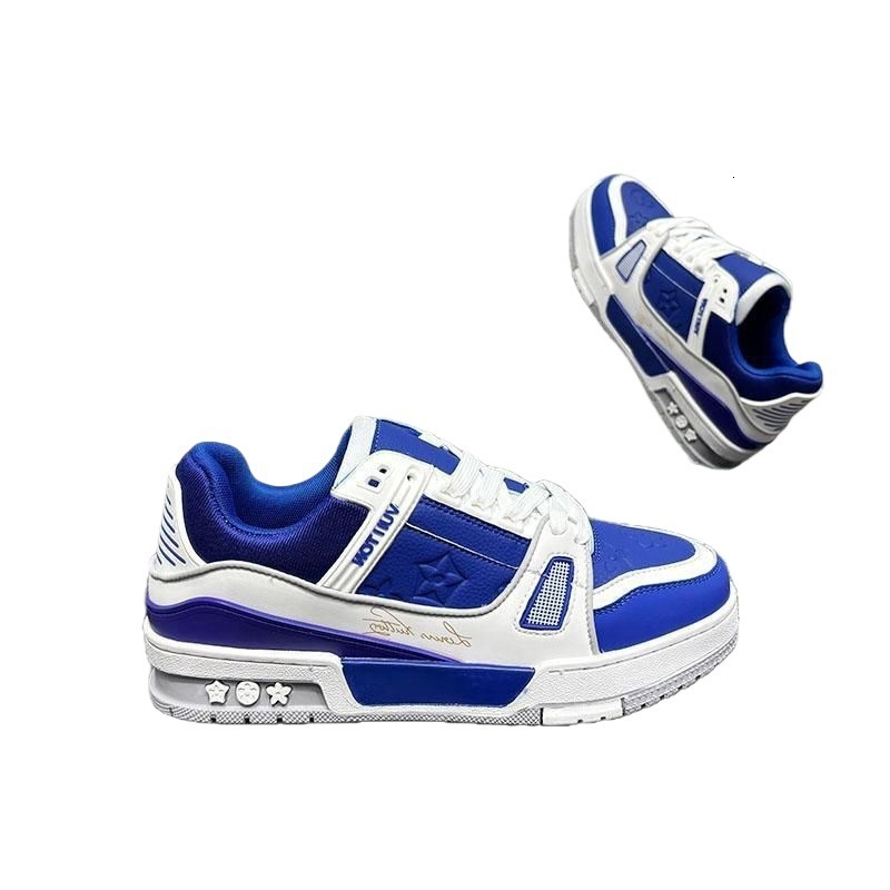 Mens Fashion Denim And Leather Skate Shoes Breathable Low Top Casual Footwear
