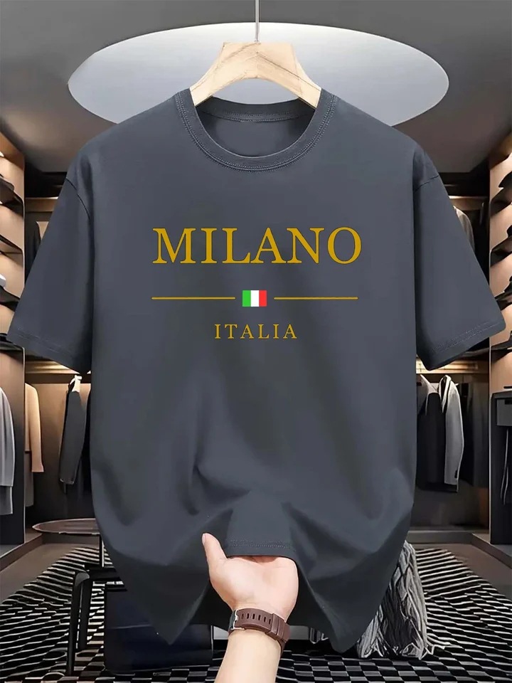free shipping 2026 Men's Summer Cotton Casual Loose Fit Letter Graphic Print Short Sleeve T-Shirt, Sporty Crewneck Tee