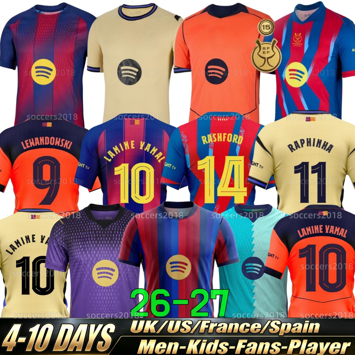 Barcelona 25 26 27 LAMINE YAMAL Soccer Jerseys PEDRI RASHFORD LEWANDOWSKI Camiseta De Football Shirt RAPHINHA GAVI F.DE JONG KOUNDE 2025 2026 2027 Player Men Kids kit