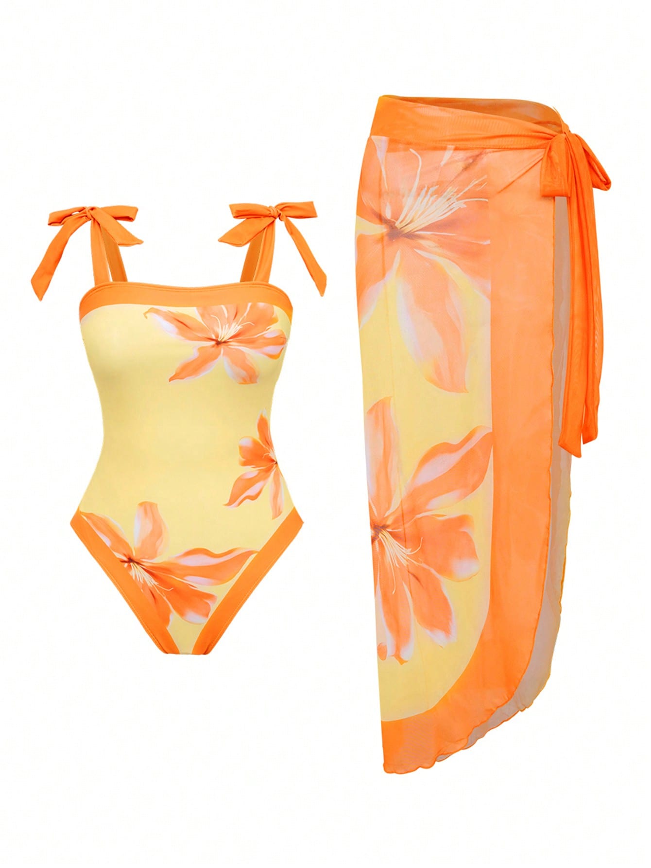 luxury Women's Fashionable Aquatic Attire Collection: Exquisite Hand-tied Strapless Top & Pleated Hem Dress