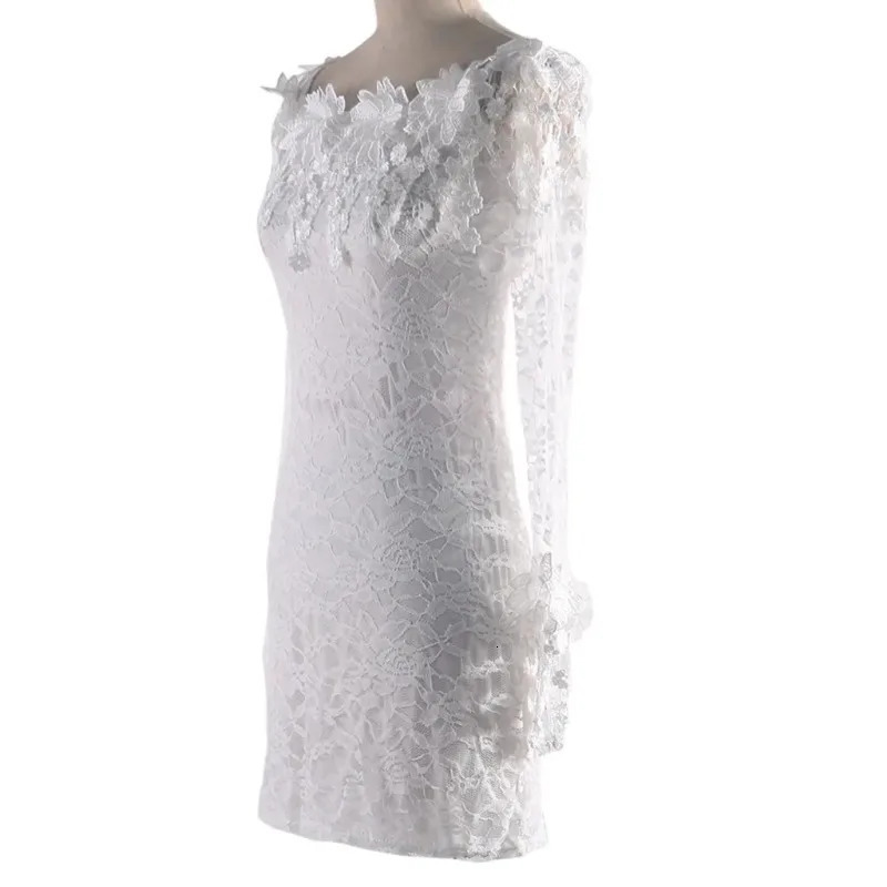 Women White Bodycon Prom Dresses Sexy Lace Off Shoulder Elegant Evening Party Dress Womens Flare Sleeve Chiffon Mini Dress 260429