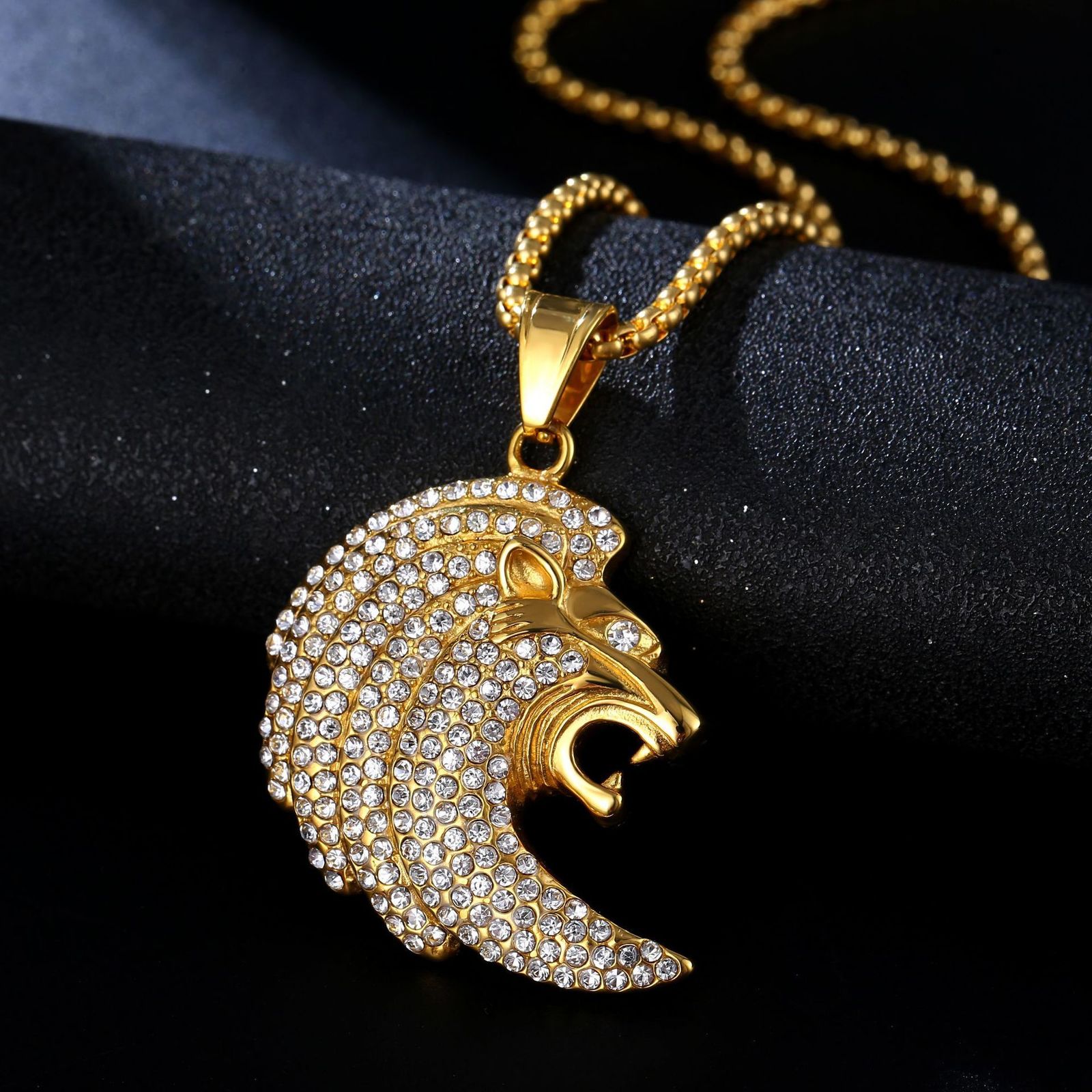 Iced Out Lion Elephant Animal Pendant Necklace With Smooth Cuban Link Chain Exquisite Stylish Hip Hop Jewelry For Men and Women 240315