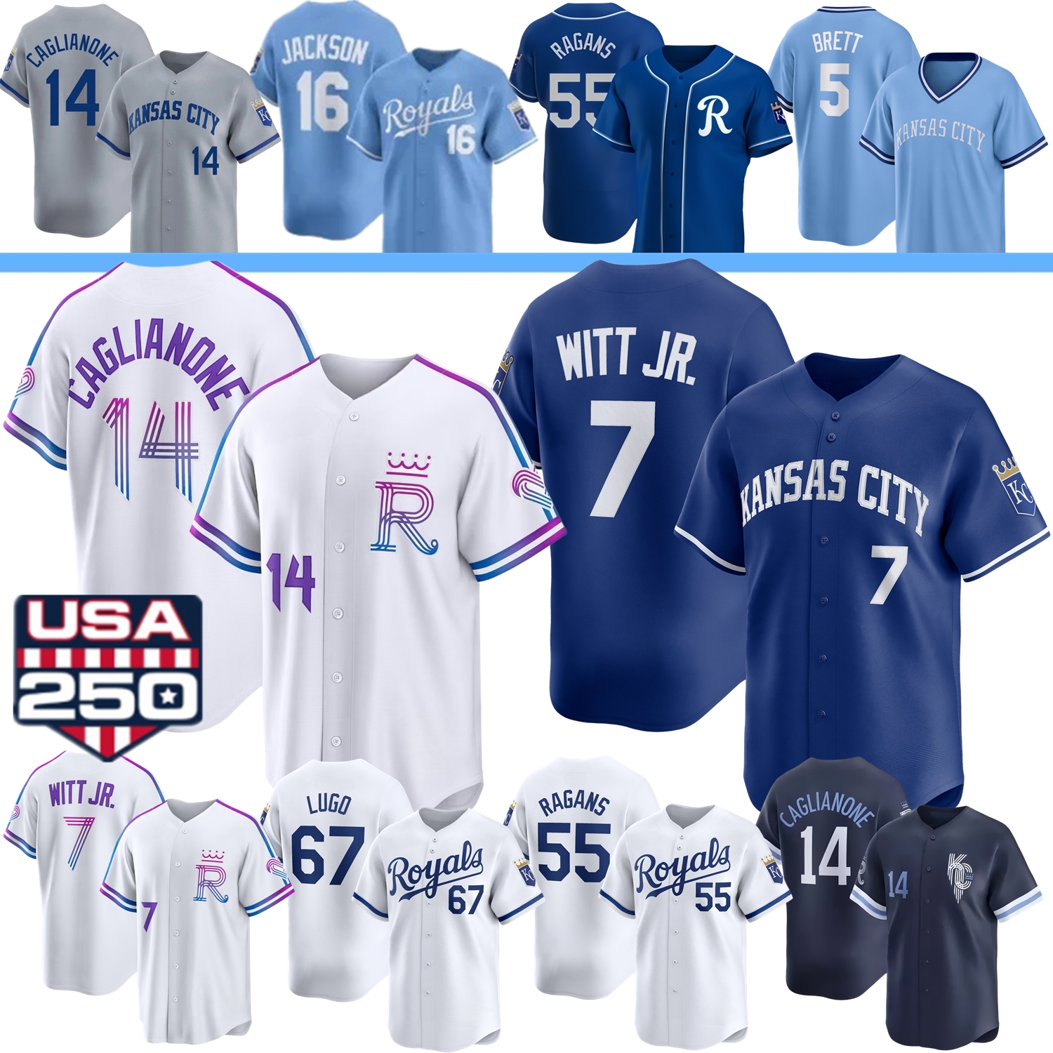 Royals Jersey Kansas Citys Bobby Witt Jr. Jac Caglianone Salvador Perez Bo Jackson Cole Ragans Seth Lugo Starling Marte Carter Jensen Brett Pasquant Royals Jersey Kansas Citys Bobby Witt Jr. Jac Caglianone Salvador Perez Bo Jackson Cole Ragans Seth Lugo Starling Marte Carter Jensen Brett Pasquant