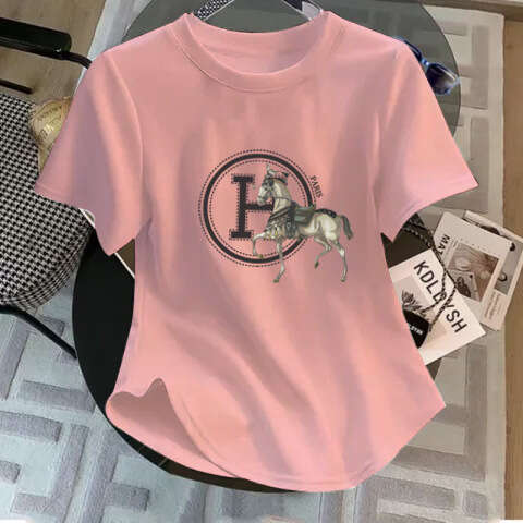 Straight-Shoulder Pure Cotton Slim-Fit Short-Sleeve Multi-Color Round-Neck Stylish And Youthful T-Shirt For Women, 2026 Summer New Top
