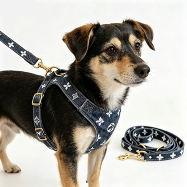 Pomeranian Corgi Designer Dog Cat French Bulldog Leash Trendy Brand Leather Chest Harness Set