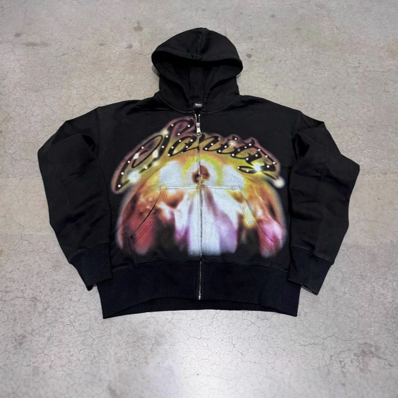 Mens Hoodie Designer Jacket Men Hoodie Mens Womens Hoodie Y2K Graffiti Rhinestone Print Zip Up Hoodie Harajuku Streetwear Retro Sportswear Casual Top