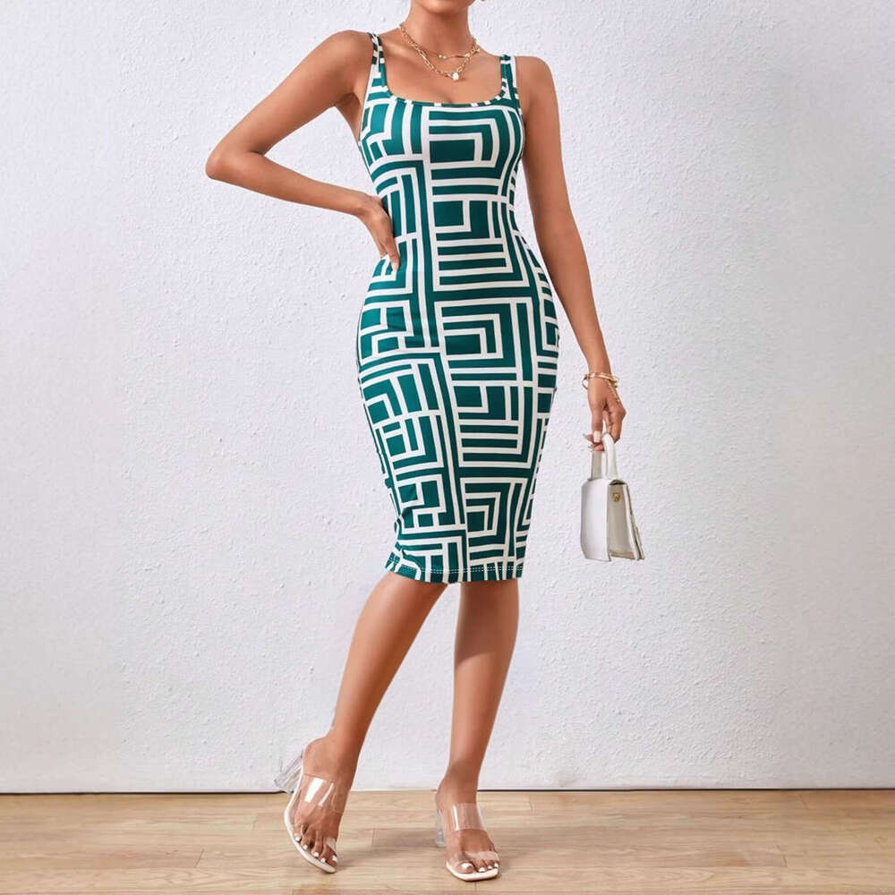 Designer 2026 2026 Luxury European And American Summer New Style Slim-fit Printed Sleeveless Dress Free Shipping