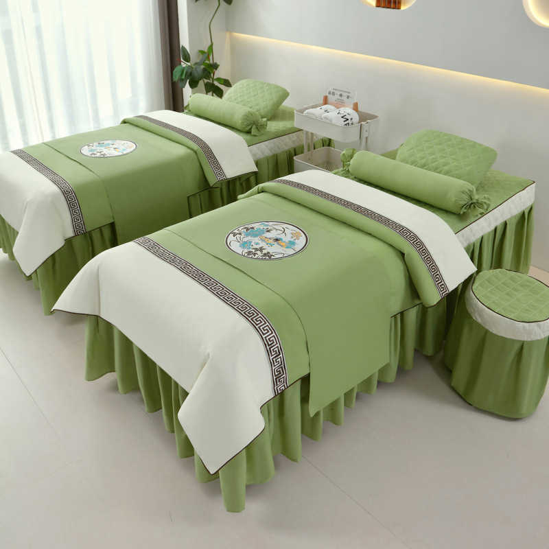 Anti-slip 4pcs Beauty Salon Bedding Sets Massage Tuina Spa Use Patchwork Duvet Cover Bed Skirt with Hole Beddings Y240730