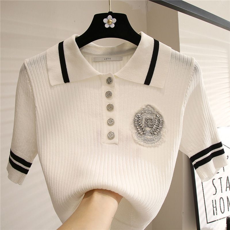 Women's Vintage Retro Collar Knit Top Designer Slim Fit 2026 New Short Sleeve Casual Top For Daily Street Weekend And Outdoor Activities