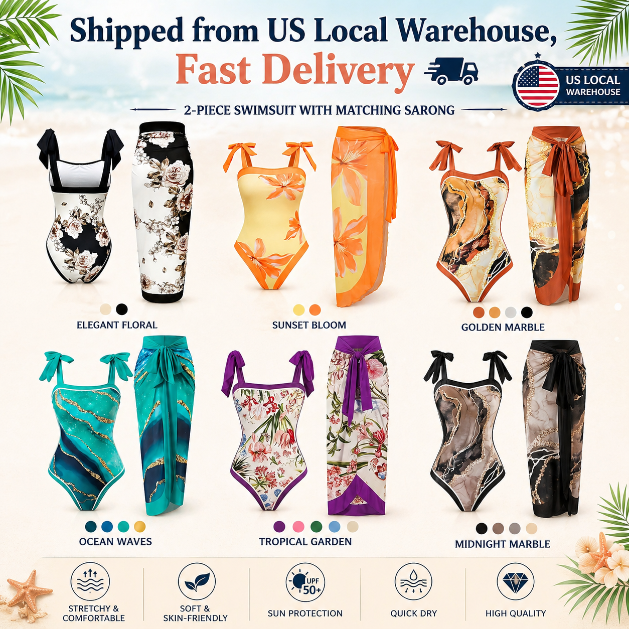 luxury Women's Fashionable Aquatic Attire Collection: Exquisite Hand-tied Strapless Top & Pleated Hem Dress