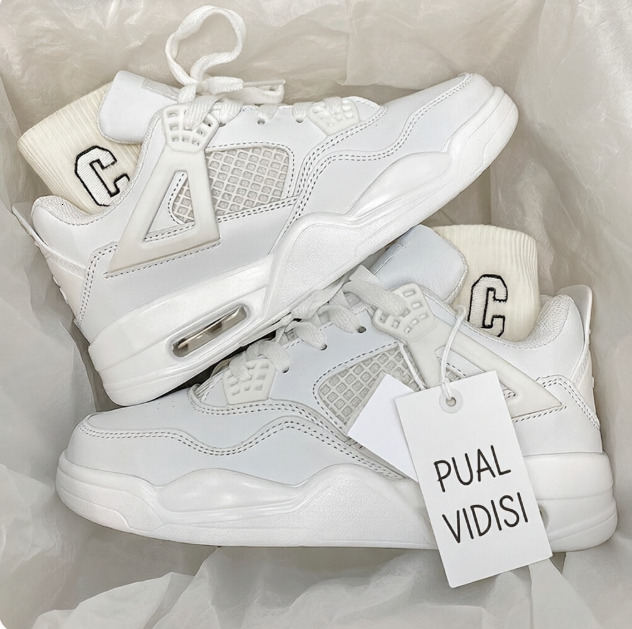 Womens and Men All White Chunky Basketball Style Sneakers Lace Up Casual Air Cushion Shoes