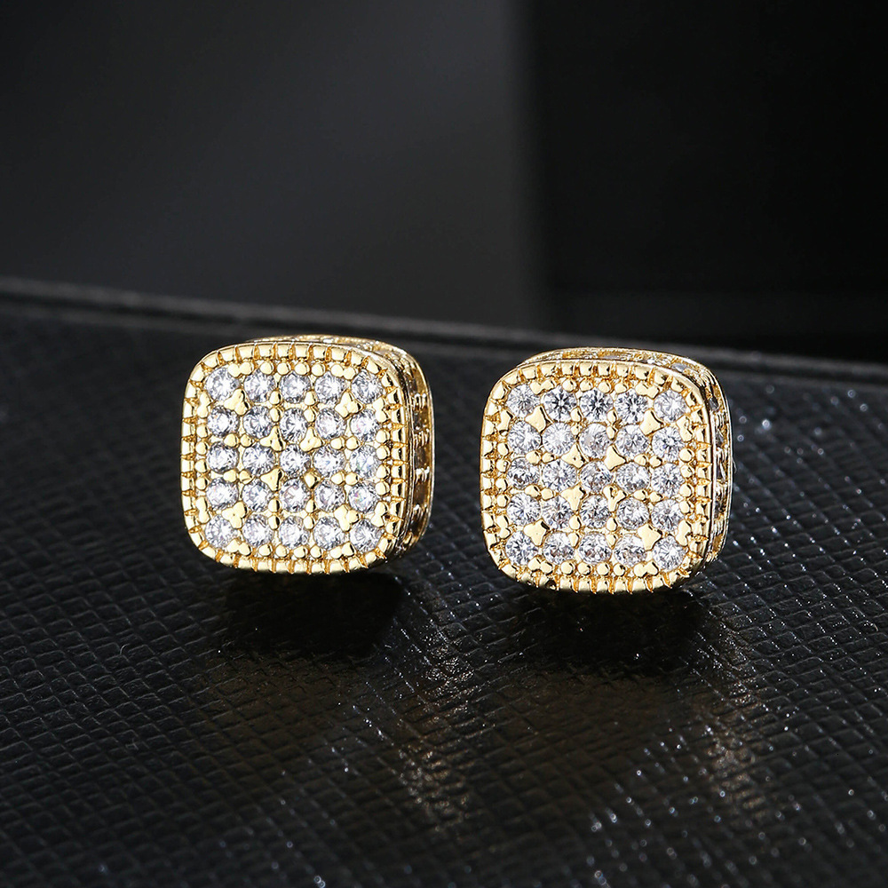 Full-cut zirconia micro-set electroplated ear stud For Men Women Strong Stainless Steel Hip Hop Rock Fashion Jewelry Accessories 260127