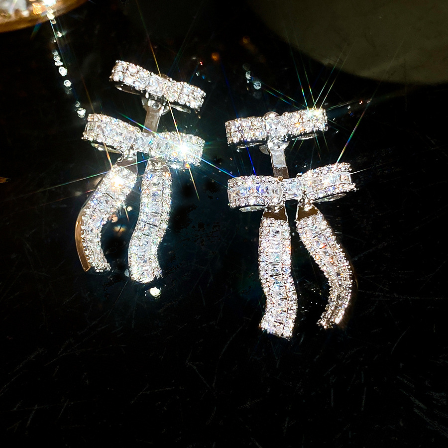 18k real gold plated silver needle zircon bow pendant simple stylish earrings, light luxury and high-end feel - view 7