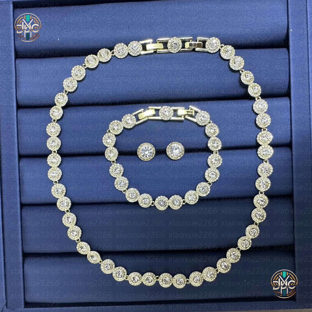 women's set bracelet earrings designer crystal single diamond button necklace collarbone chain circular jewelry gift for girls - view 3
