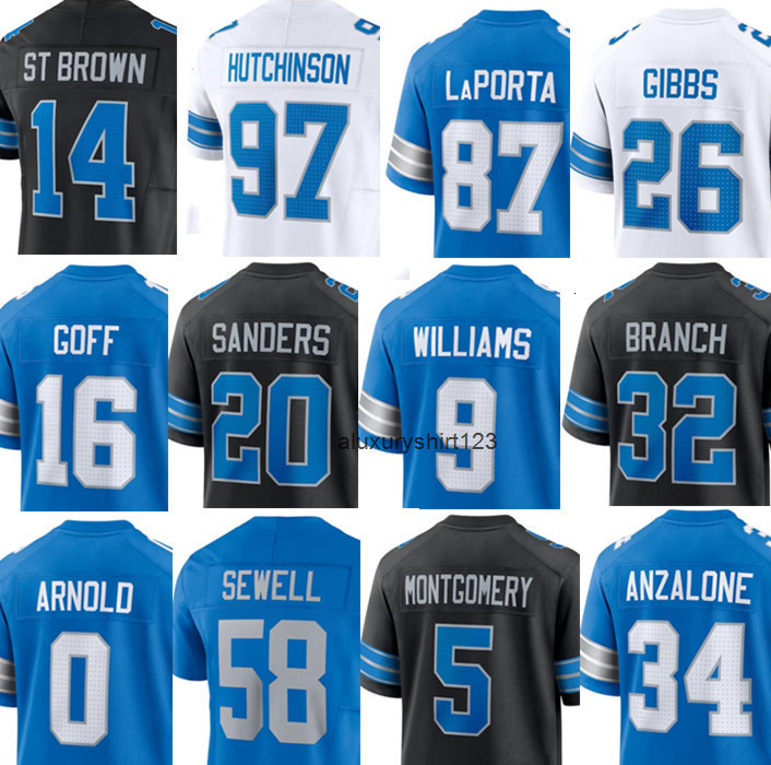 Lions Jersey Jahmyr Gibbs Jack Campbell Jared Goff Sam Laporta Amon-Ra St Brown Dan Campbell Penei Sewell Barry Sanders Jameson Williams David Montgom