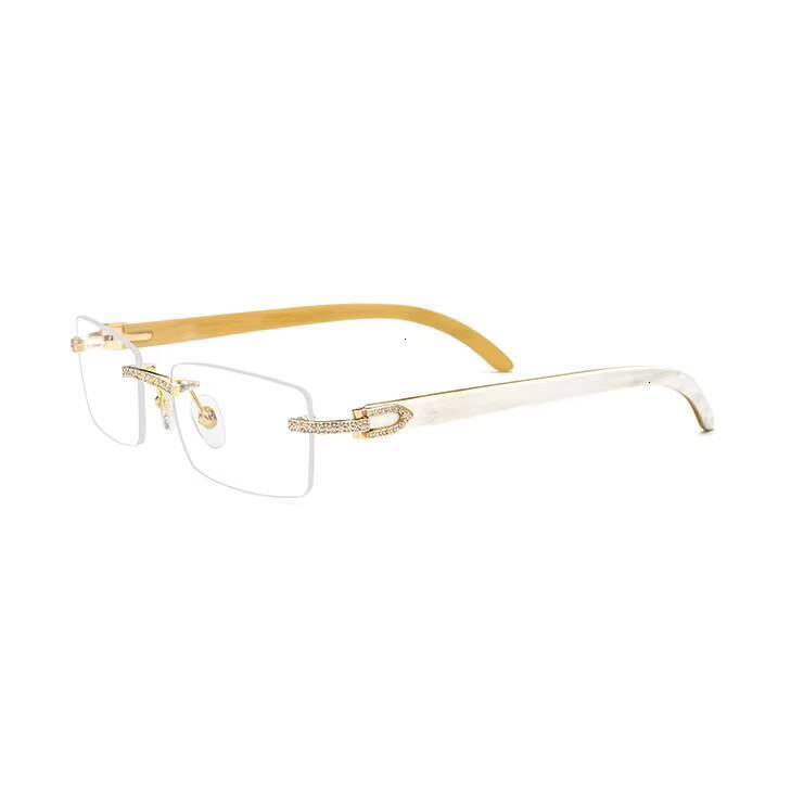 Custom Square Sunglasses Vintage Fashion Men Rimless Glass Shade Eyewear Buffalo Horn Diamond Sun Glasses
