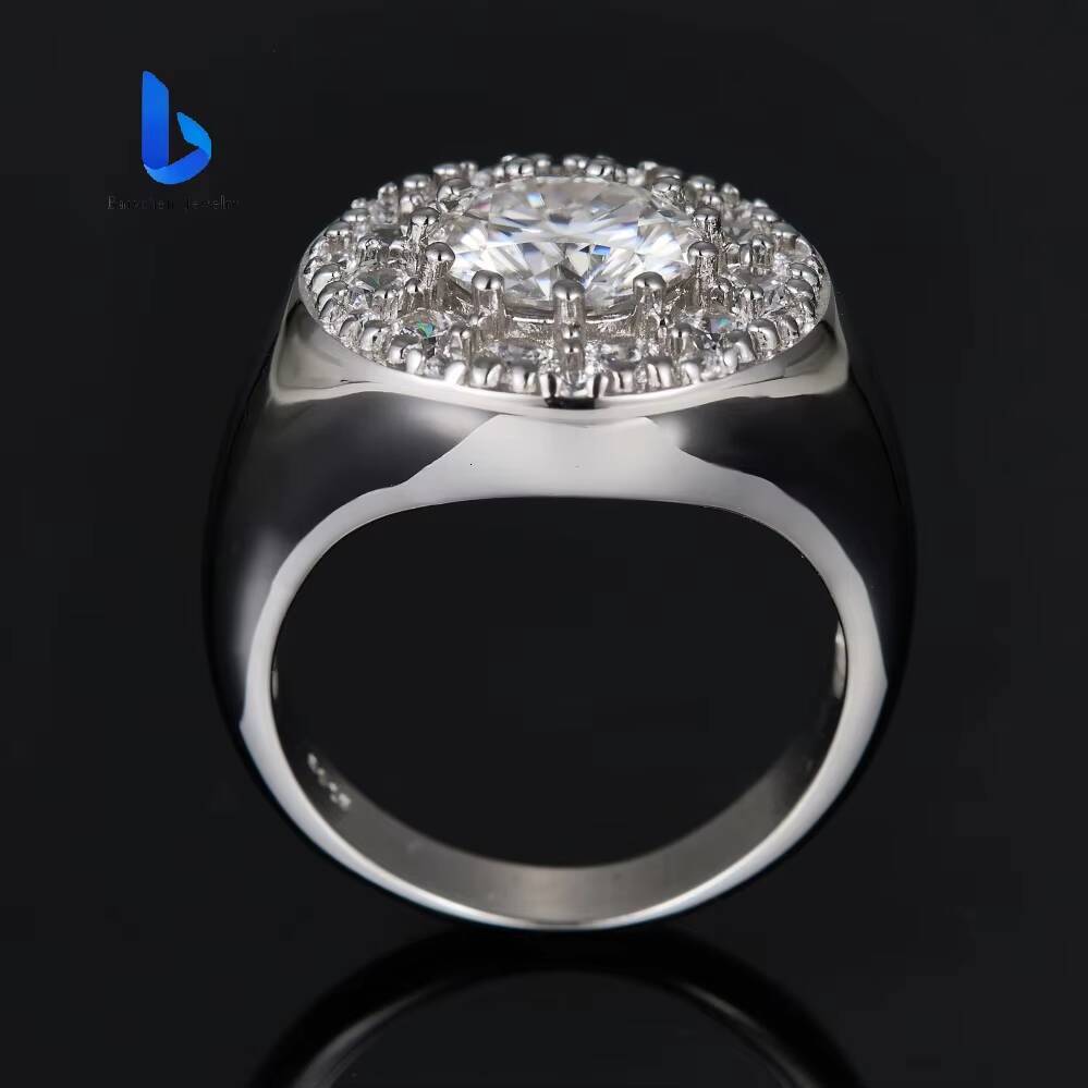 Customizable 925 Sterling Silver Solitaire Pave VVS Moissanite Hip Hop Ring - Mens Luxury Fine Jewelry