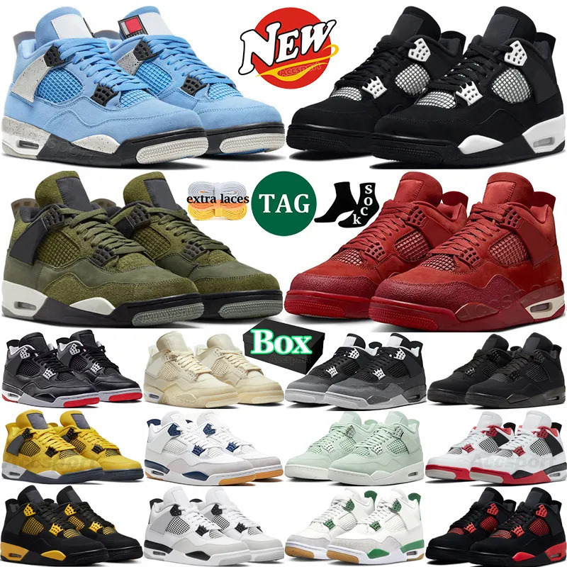 With box designer shoes 4 basketball shoes for men women 4s Black Cat Military Blue Bred White Thunder Red Cement Pine Green Sail Olive Seafoam mens t