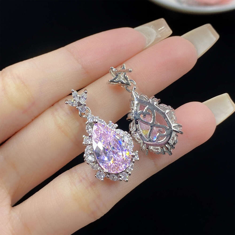 Starry Sky Cut Light Pink Zircon Comparable to Ice Flower Water Drop Shape Open Ring for Women Elegant Pendant Earring Set - view 8