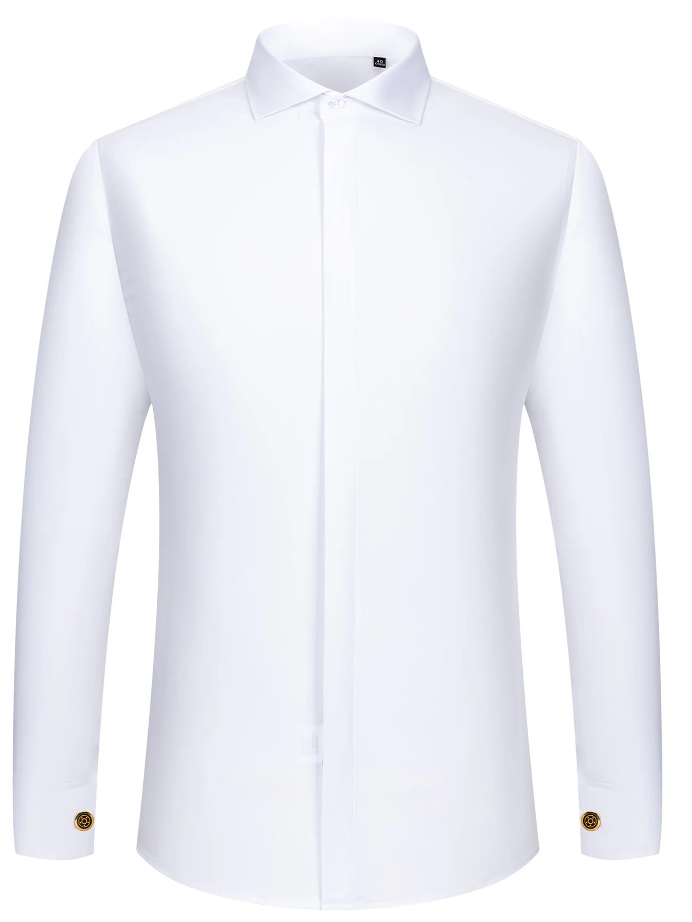 Mens French cufflink shirt with long sleeves slim fit concealed buttons solid color high end wedding dress formal mens 260429BJ - view 3