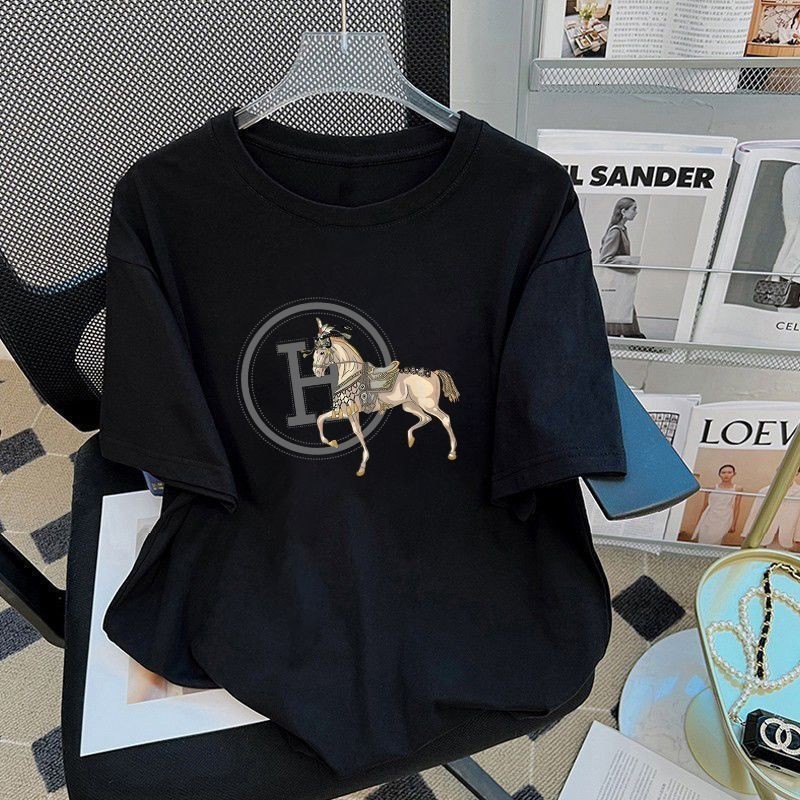 2024 Summer Cotton Large Version ButtCovering Short Sleeve TShirt for Women Printed Pure Desire Style Versatile Top Ins - view 7