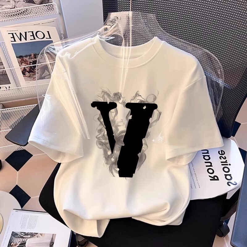 Womens Designer Graphic Print T Shirt Short Sleeve Crew Neck Loose Fit Casual Tee With V Letter Print American Streetwear Top For Summer Daily Wear
