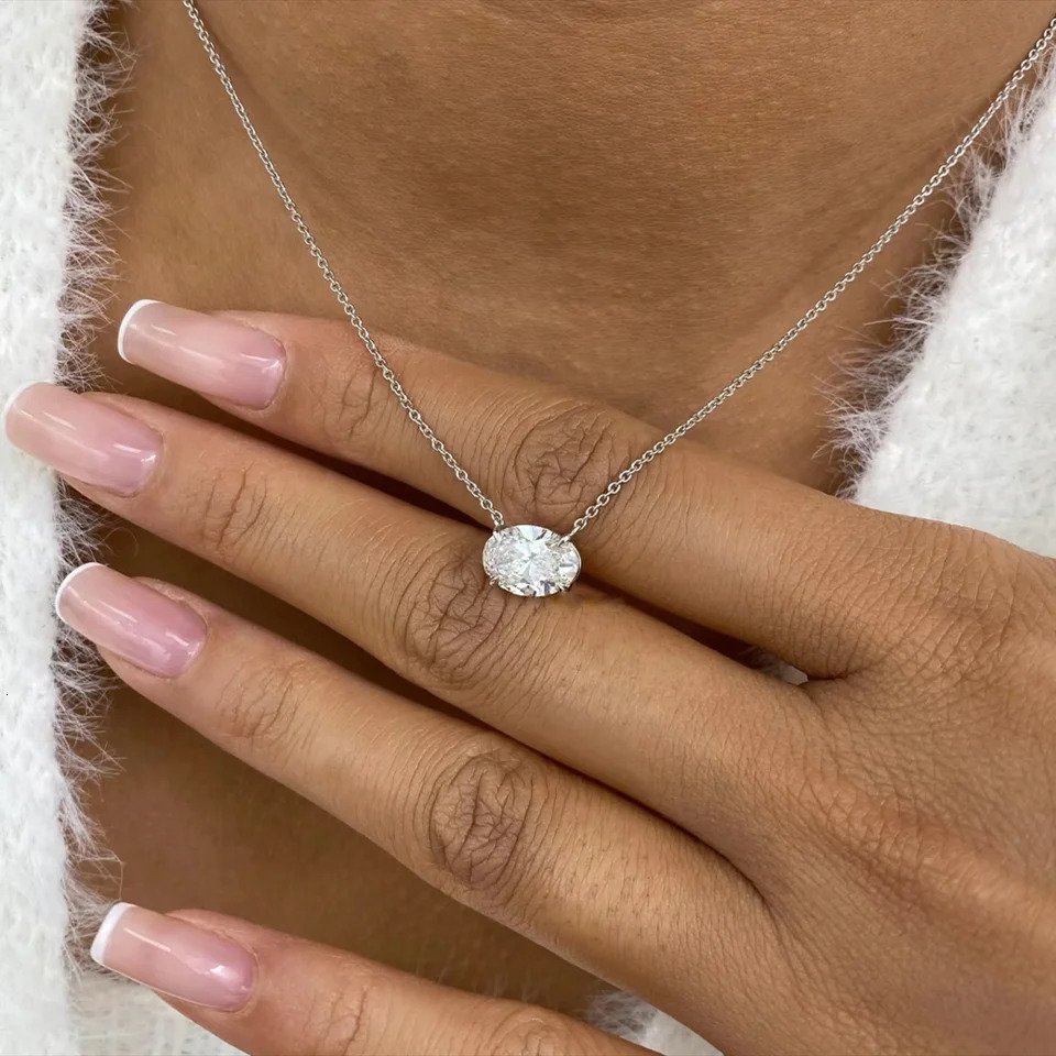 COSYA 123CT Oval Cut Pendant Necklace For Women S925 Silver East-West Solitaire Diamond Necklace Fine Jewelry Gifts 260429