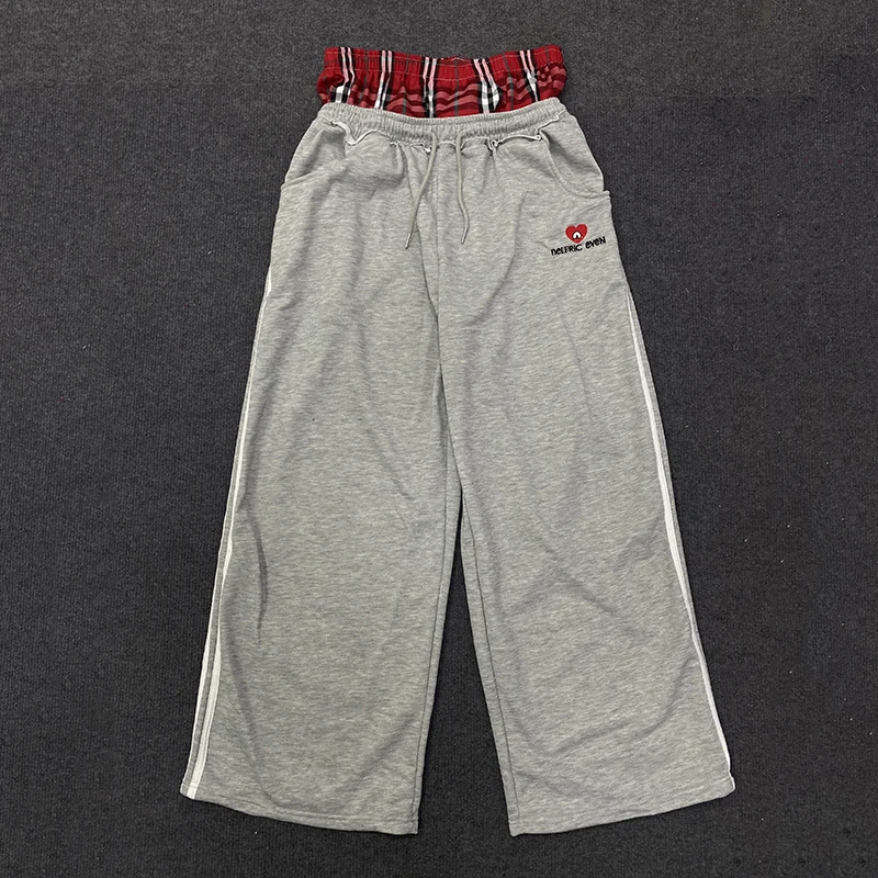 Womens Spring Checkered Double-Waisted Casual Pants Loose Street Fashion Sweatpants with Letter Embroidery 260430