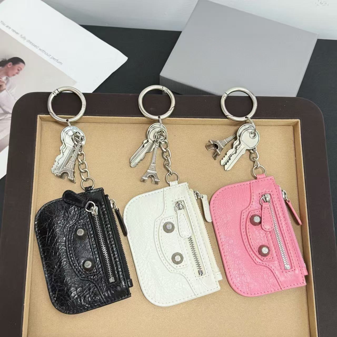 Women Robot zero wallet keychains Designer Zipper Motorcycle Bag Charms Key Chain Purse Charms Cardholder Coin Purse Accessories Keychain wallet Key Pouch