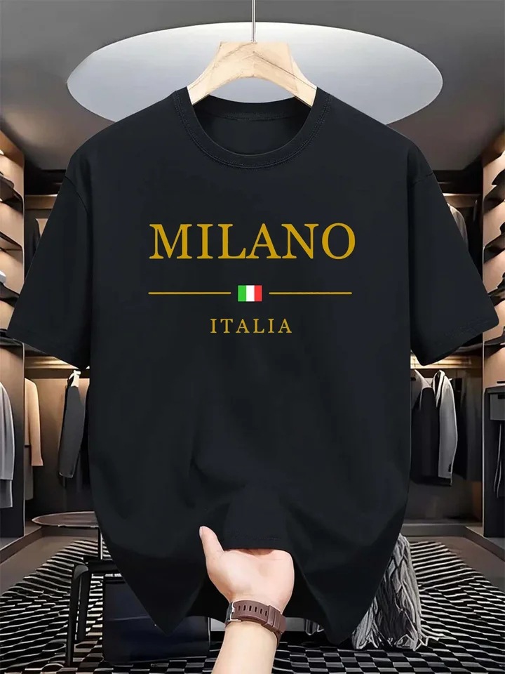 free shipping 2026 Men's Summer Cotton Casual Loose Fit Letter Graphic Print Short Sleeve T-Shirt, Sporty Crewneck Tee