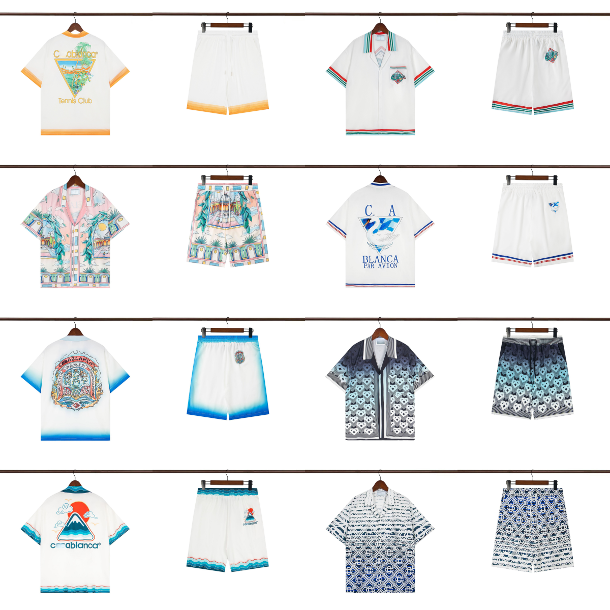 Summer Shirts beach shorts casablancamen set Hawaii short sleeve flower loose camisas Bowling Casual Printed Button Lapel Cardigan mens shorts shirt suit M-2XL